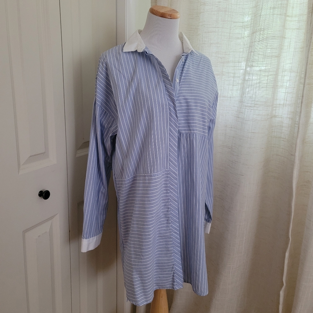 Algo Switzerland Shirt Dress Pinstripe Tunic Blue White Size 38 Pre-owned